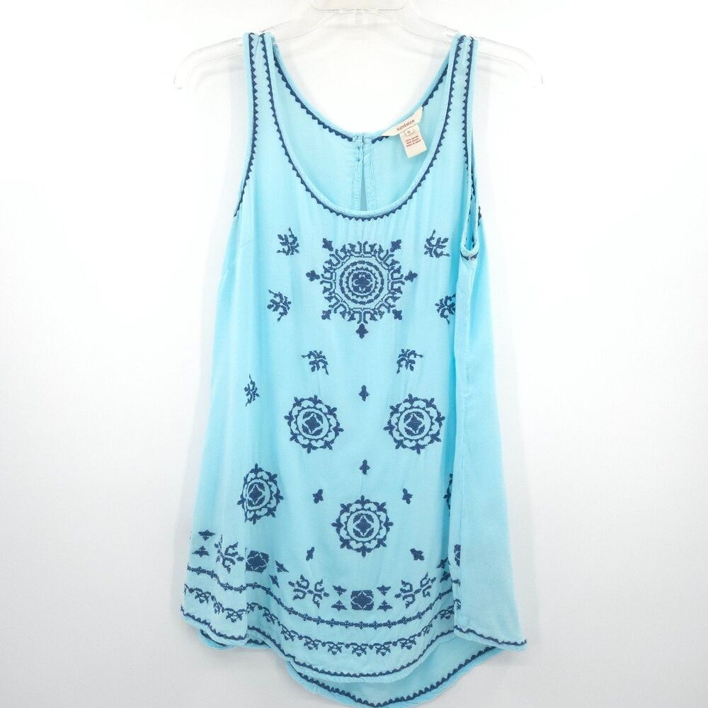 Sundance embroidered Boho tunic‎ tank top Size S aqua blue